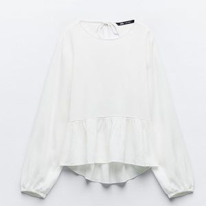 ZARA LINEN BLEND PEPLUM TOP SIZE S